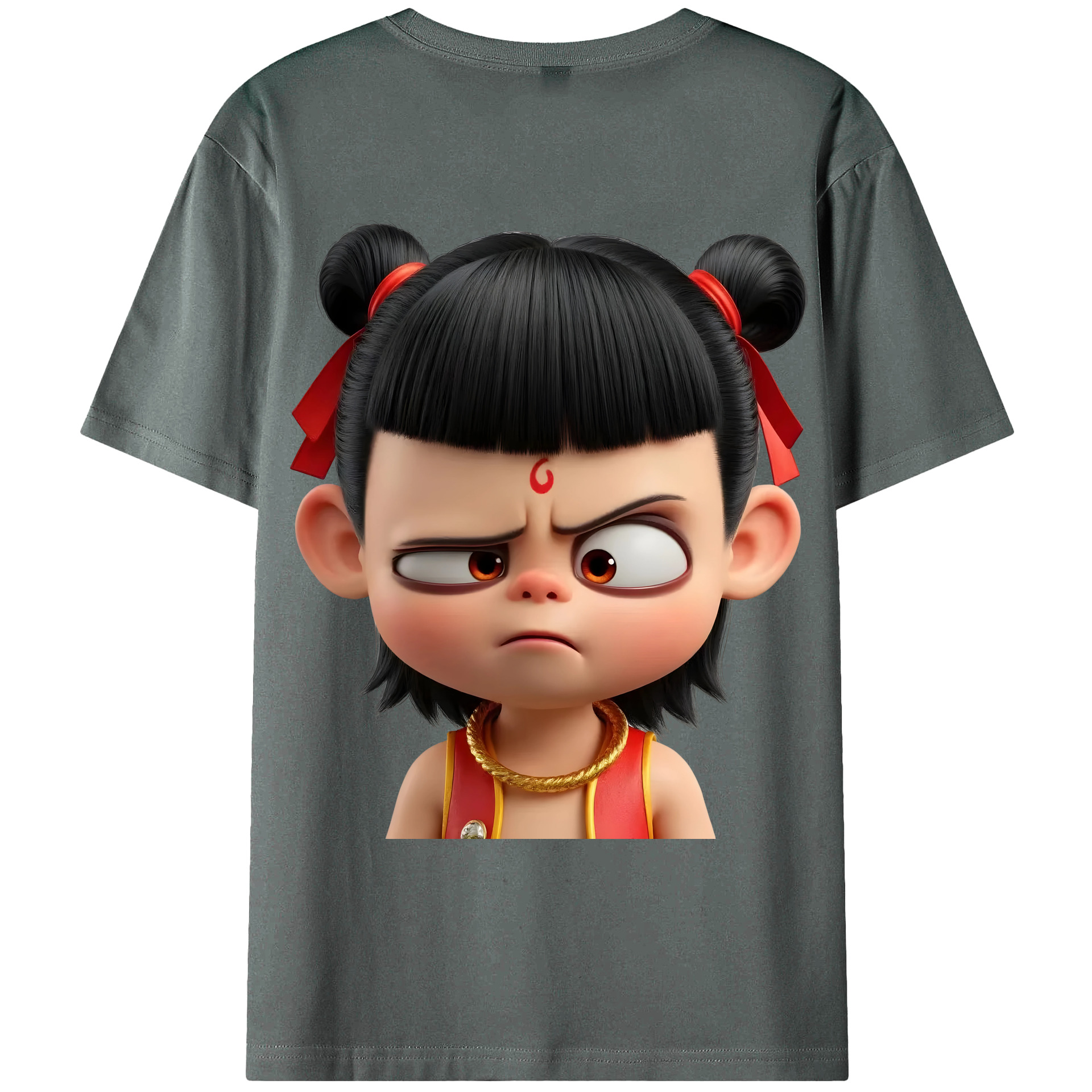 （画像用） Ne Zha 2 ナタ 魔童の大暴れ 綿100％ メンズ半袖Tシャツ（バックプリント） 通気性